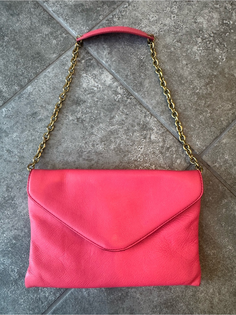 J Crew hot pink leather envelope clutch shoulder bag